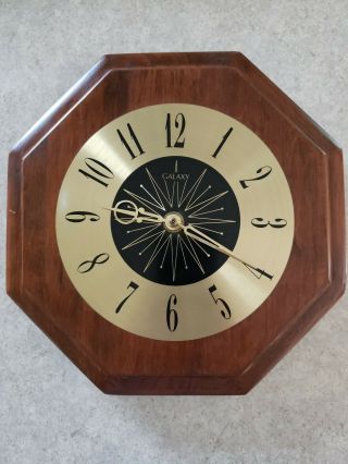 Vtg Octagon Wall Clock Wood Mcm Mid Century Modern Atomic Starburst Great