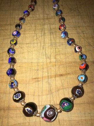 Vintage Murano Glass Beads Millefiori Necklace