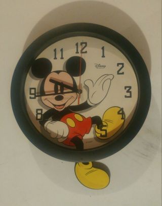 Rare Vintage Walt Disney Mickey Mouse Wall Clock With Pendulum Foot Great