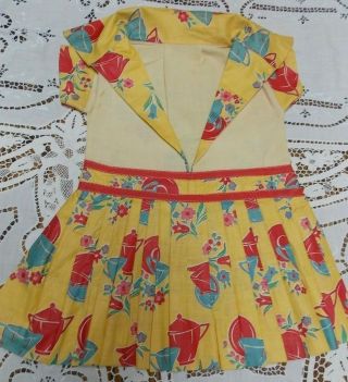 Vintage Adorable Cotton Dress W Pleated Skirt Clothes Pin Bag Holder