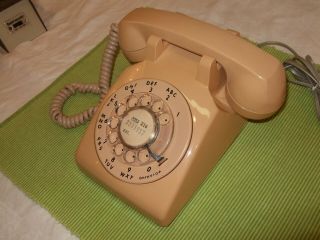 Vintage Itt Rotary Dial Desk Phone Beige Tan Long Cord