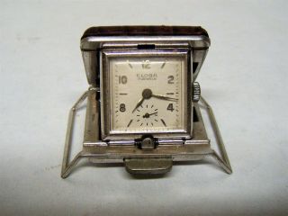 Vintage ELOGA 17 Jewels Miniature Travel Watch/Clock w/ Leather Case - Rare 2