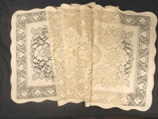 Xtra Long Vintage Off White Cotton Quaker Lace Table Runner,  16 " X72 ",