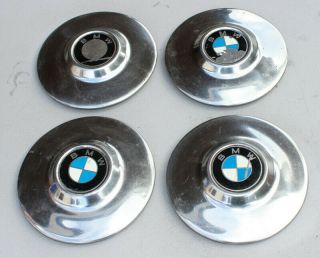 Vintage 1960s Bmw Stainless Steel 6 " Inch Set Of 4 Hubcaps