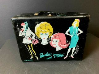 Vintage 1964 Barbie And Midge Lunchbox Only By Thermos Black With Handle