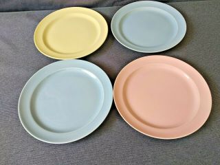 Vintage Lu - Ray Pastels T.  S.  &t.  9 1/4 " Dinner Plates Yellow/pink/blue - Set Of 4