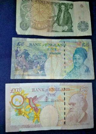 Bank of England One £1 Pound & Ten pounds 5 pounds vintage 2