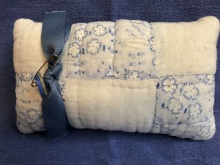 Sweet Mini Pillow Of Vintage Quilt,  Blue And White,  Ooak Handmade 9 Patch