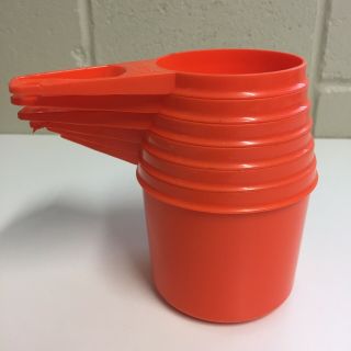 Vintage Orange Tupperware Set of 6 Measuring Cups Stacking Nesting Full set 2