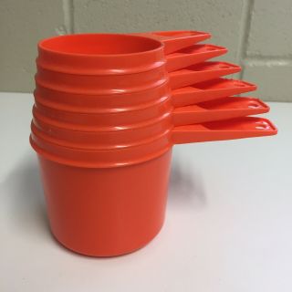 Vintage Orange Tupperware Set of 6 Measuring Cups Stacking Nesting Full set 3