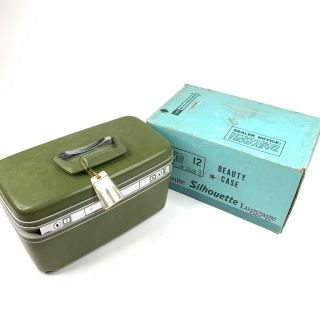 Vintage Samsonite Silhouette Green And Silver Train Travel Makeup Case Luggage
