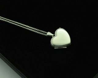 Vintage Plain 925 Sterling Silver Small Heart Photo Locket Pendant & Necklace 2