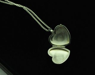 Vintage Plain 925 Sterling Silver Small Heart Photo Locket Pendant & Necklace 4