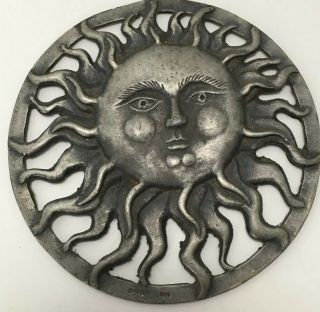 Vintage Metzke Pewter Sun Large Pin 3 Inch Brooch Pendant