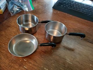 3 Vintage Mini Farberwar?revere Ware Copper Bottom Pans And 1 Measuring Butter