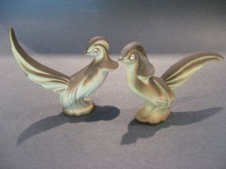 Vintage Roselane Sparkler Pheasant Bird Figurine Set California Art Pottery Mcm