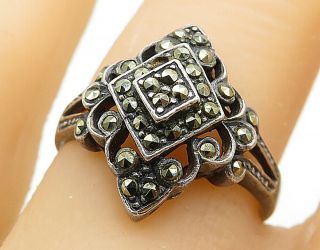 925 Sterling Silver - Vintage Marcasite Swirl Filigree Cocktail Ring Sz 7 - R8134