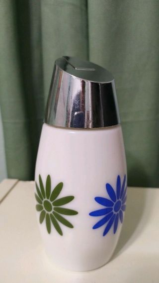 Vintage 70s Gemco Milk Glass Sugar Shaker Dispenser Flower Blue Green Daisy