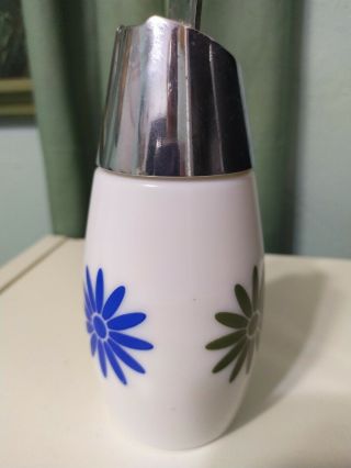Vintage 70s Gemco milk glass Sugar Shaker Dispenser Flower Blue Green Daisy 4