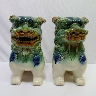 Ucgc Vintage Foo Dog Lion Figurines 2 Piece Set Colorful Ceramic Oriental Pair