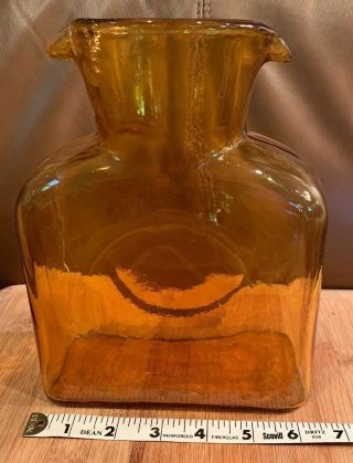 Vintage Retro Blenko Glass Double Spout Water Pitcher Decanter Yellow Amber