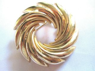 Vintage Spiral Gold Tone Round Pinwheel Pin / Brooch - L - 2 3/8 " -