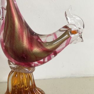 Vintage Murano Hand Blown Bird Sculpture in Clear,  Pink,  Gold and Amber Glass 2