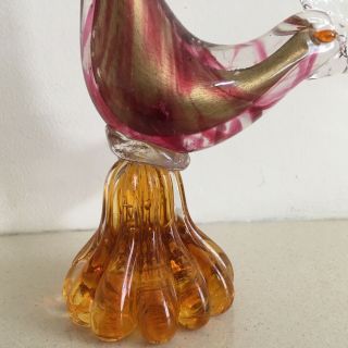 Vintage Murano Hand Blown Bird Sculpture in Clear,  Pink,  Gold and Amber Glass 3