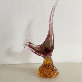 Vintage Murano Hand Blown Bird Sculpture in Clear,  Pink,  Gold and Amber Glass 5