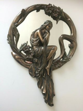 Vintage Art Noveau Style Bronzed Spelter Mirror