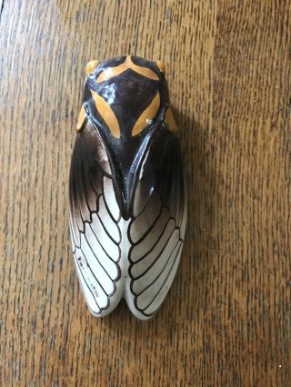 Vintage French Pottery Cicada Wall Pocket,  Signed Vallauris
