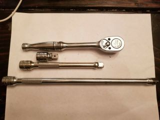 Vintage Snap On 3/8 " Ratchet F720a With 1 ",  6 " & 11 " Extensions Used/excellent