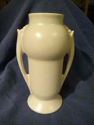 Vintage 1935 Roseville Art Pottery Orian Pattern Ivory Two Handle Vase 733 - 6