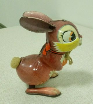 Vintage Made In Japan Tin Litho Wind Up Hopping Metal Bunny Rabbit Toy Marx