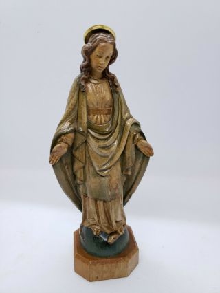 Vintage Virgin Mary Madonna Anri Carved Wood Statue 6.  25 Inches Tall