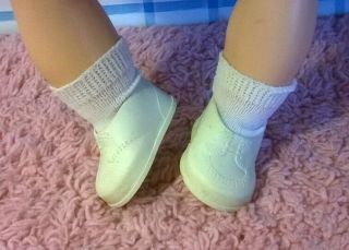 Vntg White Oxford Shoes (1 3/4 " X1 ") & Nylon Socks Fit 12 " Teenie Tiny Tears Doll