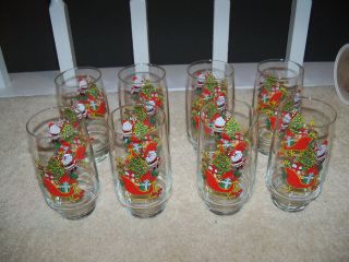8 Mc Crory Coca Cola Christmas Glasses Coke Mccrory Vintage Santa Sled Tumbler