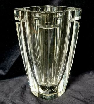 Vintage 7 " Waterford Crystal Vase W Notches Thick & Heavy Art Deco Style
