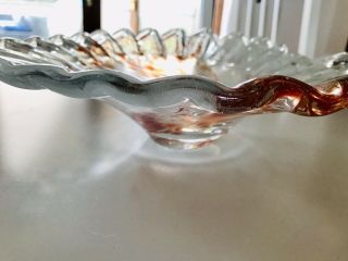 Vintage Murano Art Glass Heart Shape Bowl Centrepiece Clear White Orange Swirl