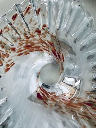 Vintage Murano Art Glass Heart Shape Bowl Centrepiece Clear White Orange Swirl 3