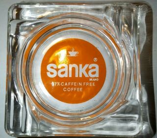 Vintage Sanka Coffee Square Glass Advertising Ashtray 4 - 1/4 "