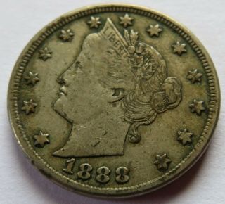 1888 Liberty Nickel - Vf,  Vintage Better Date 5c Coin (162038n)