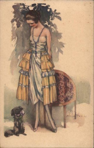 Set Of 5: Italian Art Deco Fashion Ladies Postcard Vintage Post Card