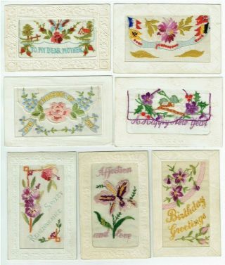 Ww1 Embroidered Silk Postcards Birthday Greeting Etc Vintage 1914 - 18
