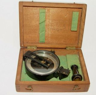Estate Old Vintage Quality Hand Held Nautical Surveyor ? Compass & Wood Case 8