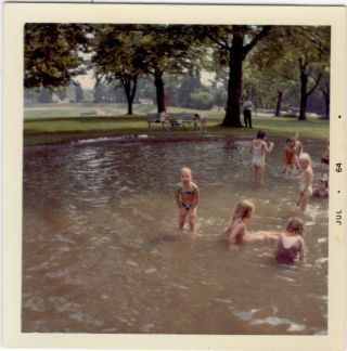 Adorable Cute Kids Swimming Pool Park Family Fun Day Vintage Photo July 1964