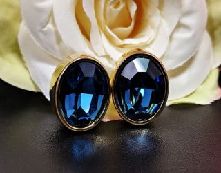 Lovely Vintage Goldtone Sapphire Coloured Jewels Clip On Earrings From Germany