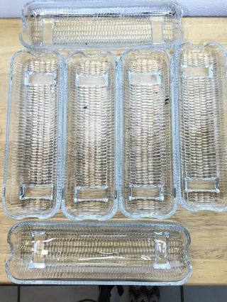 Vintage Mid - Century Glass Set Of 6 Corn On The Cob Holders Serving Dishes Euc