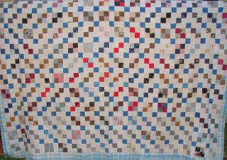 Vintage Hand Made Quilt Top Patch Work 9 Patch Approx.  78 " X 87 "