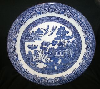 Vintage Churchill England Blue Willow Porcelain 12 ¾” Round Platter Chop Plate